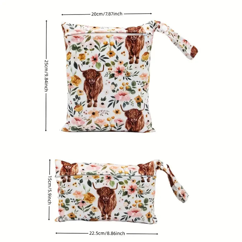 2pcs Soft Cute Cow Prints Wet Bags, Diaper Bags