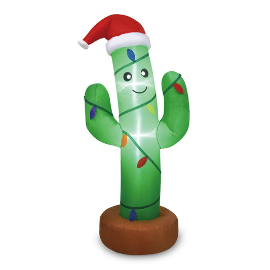 GCOMM Inflatables 4 Foot Lighted Christmas Green Cactus Inflatable with Fabric C9 Bulbs, Yard, Lawn, and Living Room Decoration - Holiday Western Decor