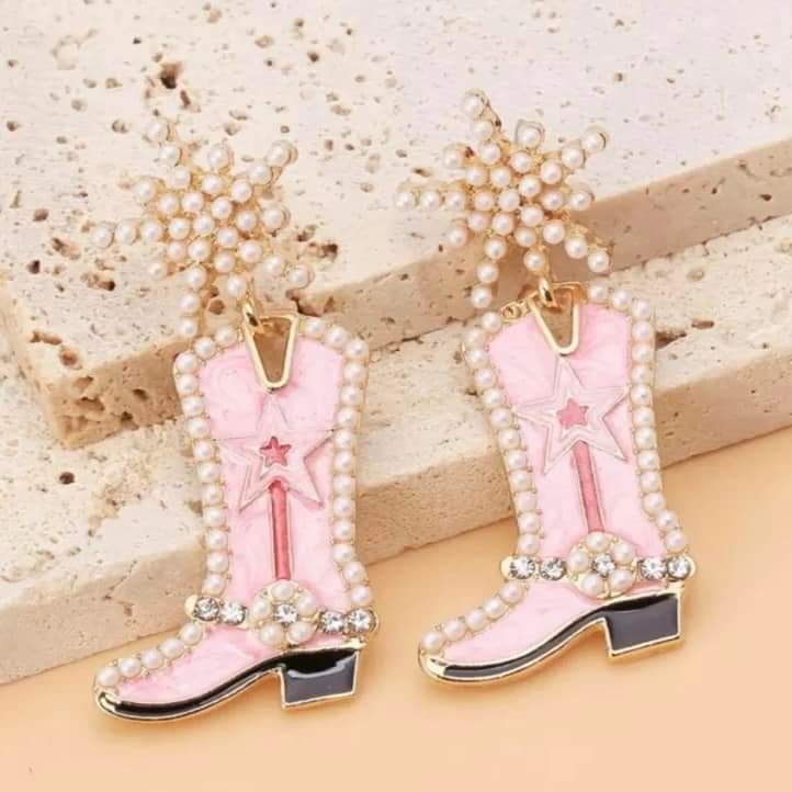 Western Cowgirl Beaded Cowboy Boot Drop Dangle Earrings