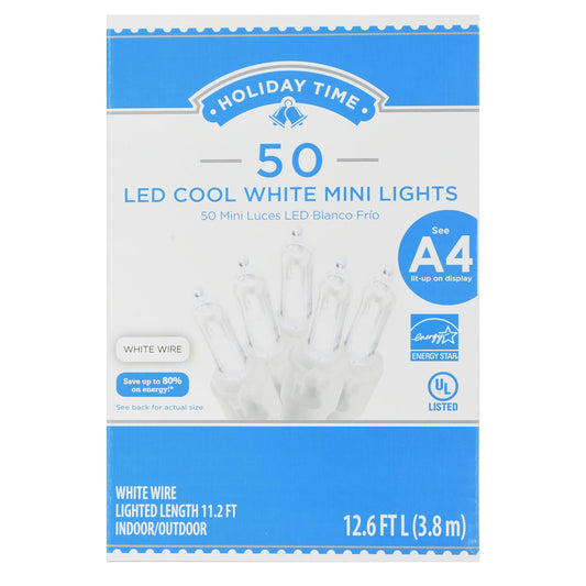 Holiday Time LED Cool White Mini Lights with White Wire - 50 Count