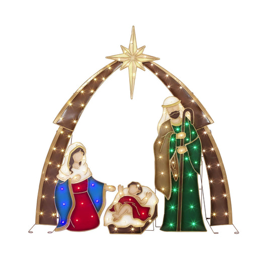 GCOMM Lighted LED Nativity Holy Family Scene for Outdoor Decoration with 110 LED Lights Christmas Yard Decor - Lights Up 4 Piece Holiday Decoration Set