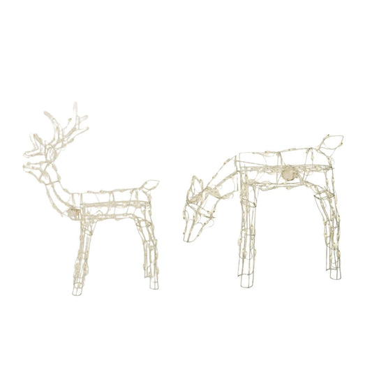 GCOMM Dynamic Reindeer Bundle Animated Mini Lighted Christmas Yard Decorations with 40" Feeding Doe and 48" Standing Buck Both in White Frame - Holiday Yard Decor