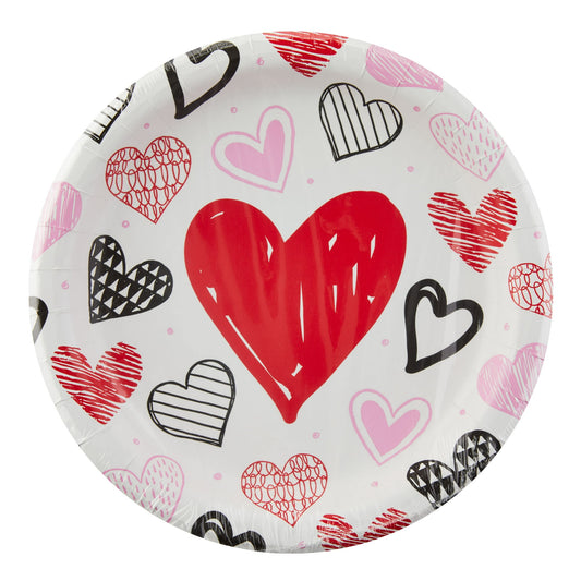 GCOMM Valentine's Day Party Essentials Bundle: 20-count 9-inch Paper Plates and 24-count Heart Lunch Napkins (6.5x6.5 inches) - Perfect for Serving a Party of 20