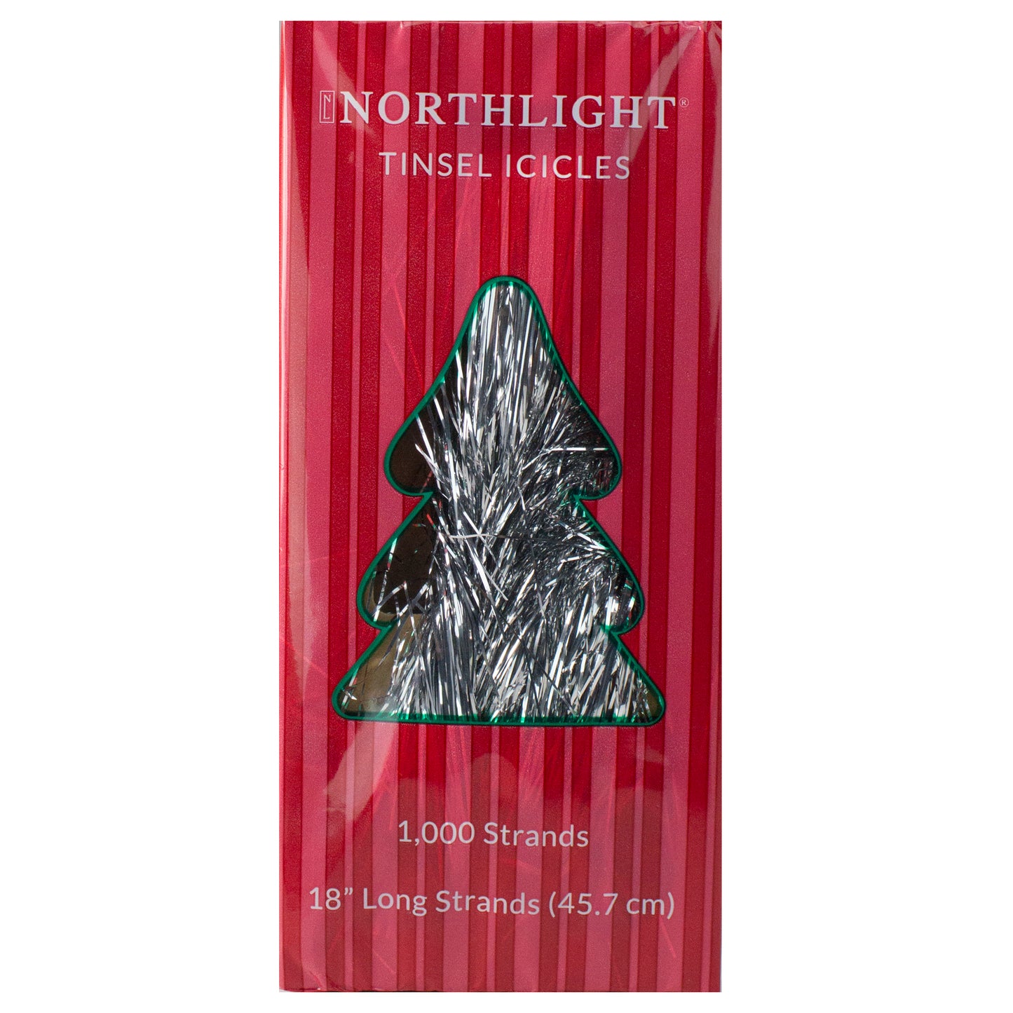 Box of 1000 18 inch strands of silver tinsel icicles for decorating holiday tree