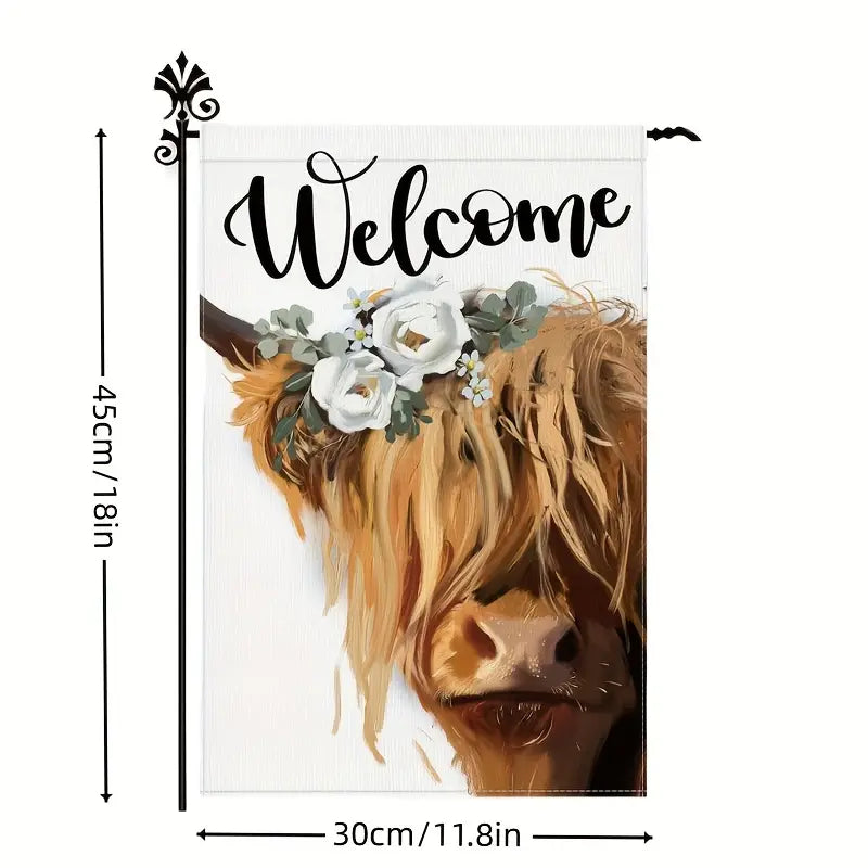 Welcome Spring and Summer with a Cheerful Scottish Highland Cow Garden Flag!