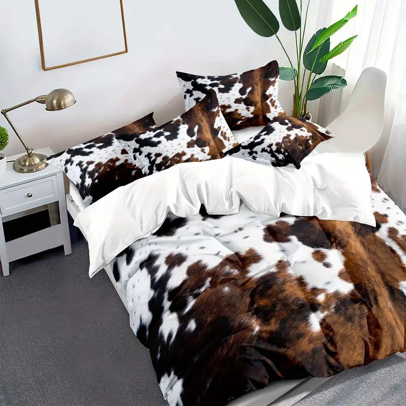 2/3pcs Duvet Cover Set, Cow Printed Bedding Set, Soft Comfortable Duvet Cover, For Bedroom, Guest Room (1*Duvet Cover + 1/2*Pillowcase, Without Core)