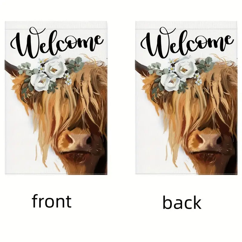 Welcome Spring and Summer with a Cheerful Scottish Highland Cow Garden Flag!