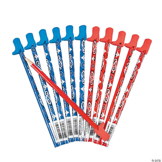 Bandana-Print Pencils with Boot Pencil Top Erasers - 12 Pc.