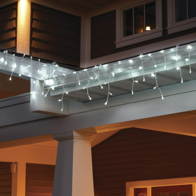 Cool White LED Icicle Christmas Lights with White Wire, 70 Count, 11.4 Feet
