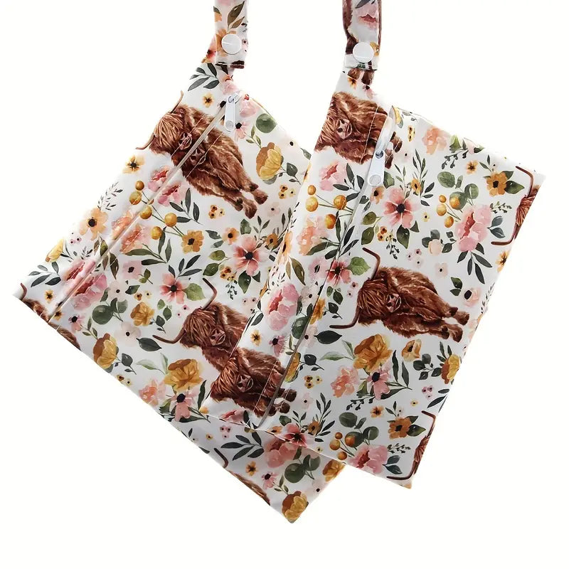 2pcs Soft Cute Cow Prints Wet Bags, Diaper Bags