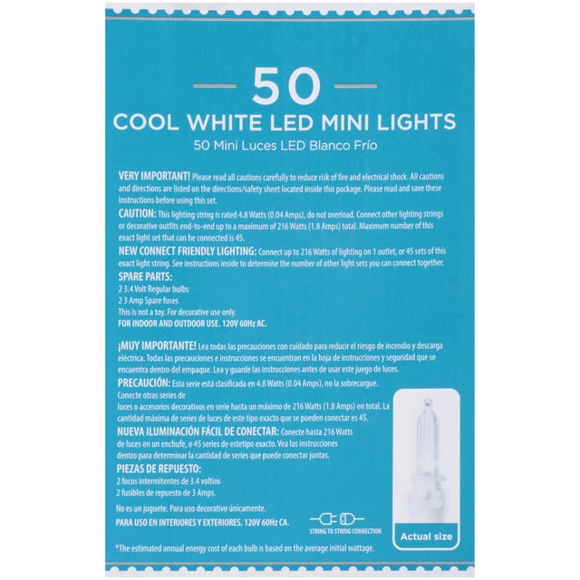 Holiday Time LED Cool White Mini Lights with White Wire - 50 Count