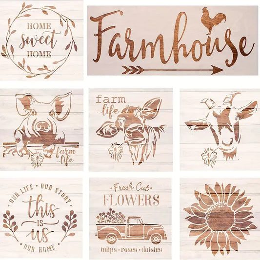 Reusable Farmhouse Stencils for Painting on Wood, Cow, Sunflower, and Vintage Truck - Perfect for Scrapbooking, Drawing, and Wall/Floor Decors!