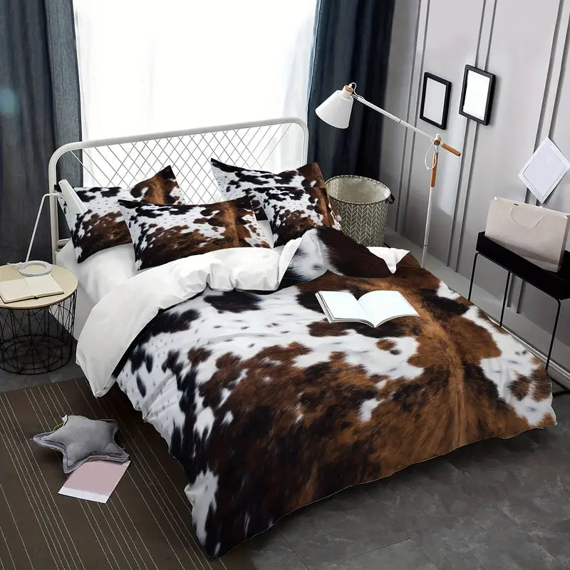 2/3pcs Duvet Cover Set, Cow Printed Bedding Set, Soft Comfortable Duvet Cover, For Bedroom, Guest Room (1*Duvet Cover + 1/2*Pillowcase, Without Core)