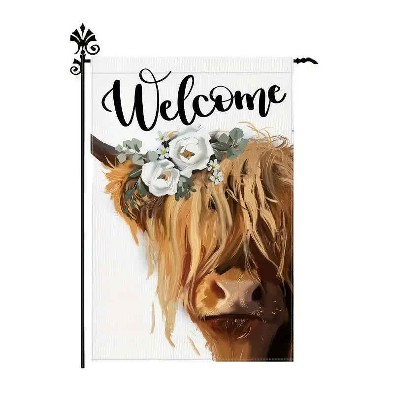 Welcome Spring and Summer with a Cheerful Scottish Highland Cow Garden Flag!