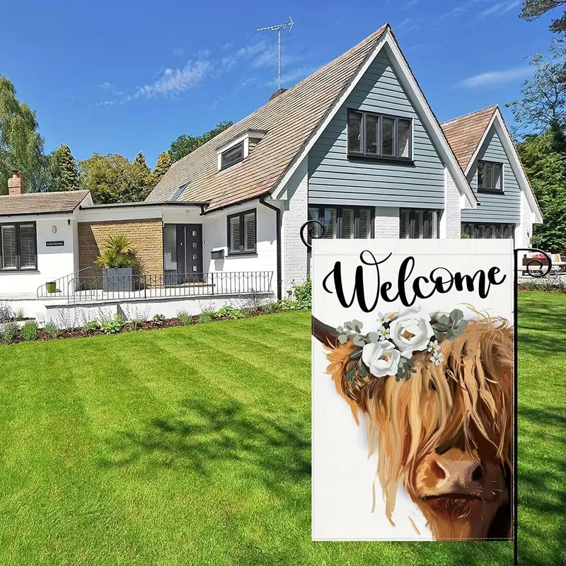 Welcome Spring and Summer with a Cheerful Scottish Highland Cow Garden Flag!