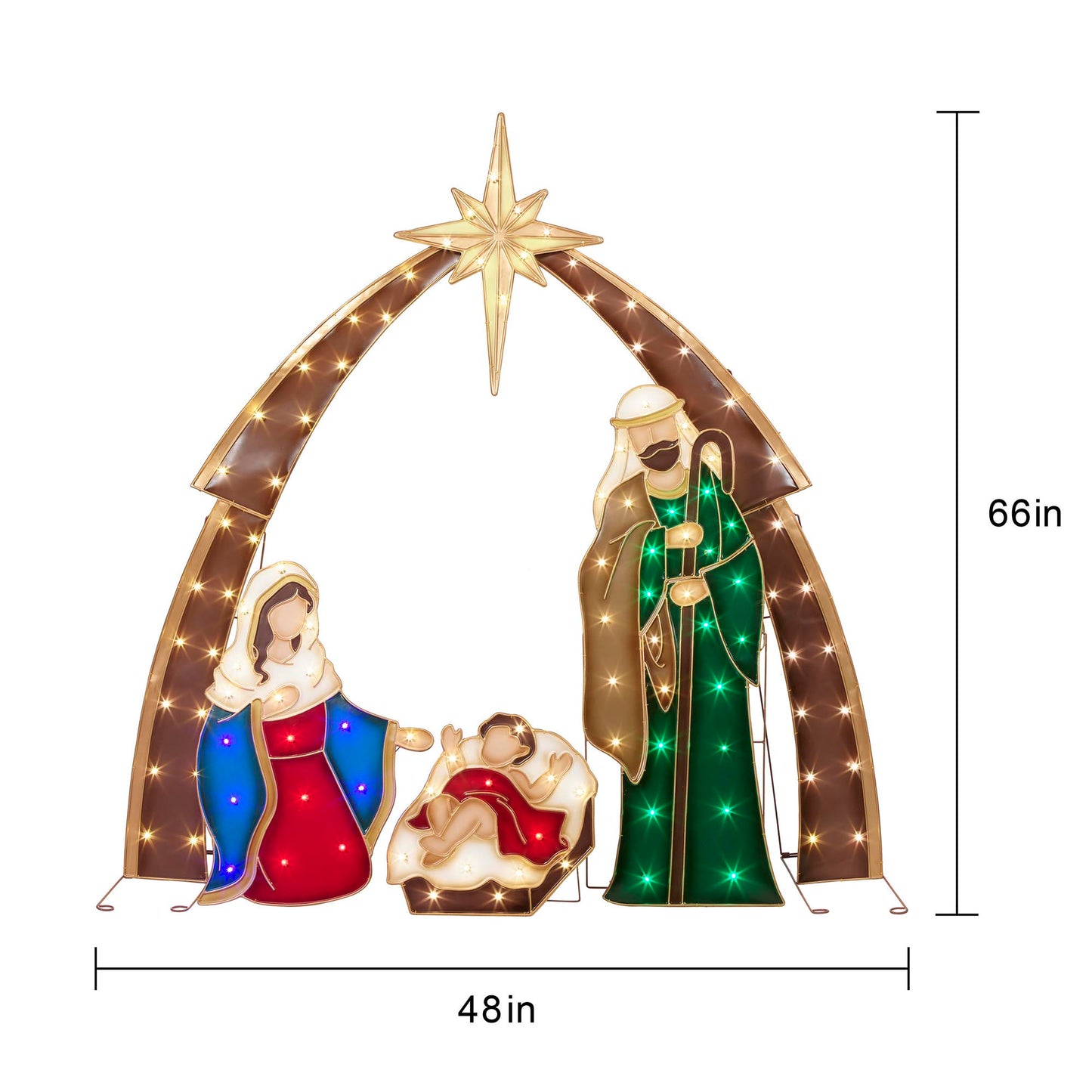 GCOMM Lighted LED Nativity Holy Family Scene for Outdoor Decoration with 110 LED Lights Christmas Yard Decor - Lights Up 4 Piece Holiday Decoration Set
