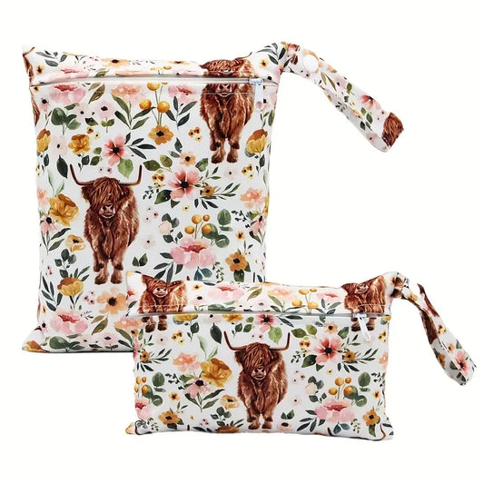 2pcs Soft Cute Cow Prints Wet Bags, Diaper Bags