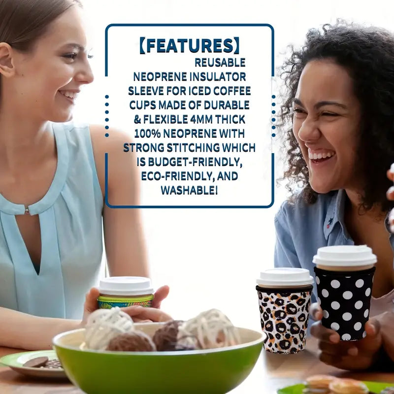 3pcs Stylish Reusable Fur Pattern Neoprene Cup Sleeve With Handle - Keeps Your Coffee Hotter for Longer