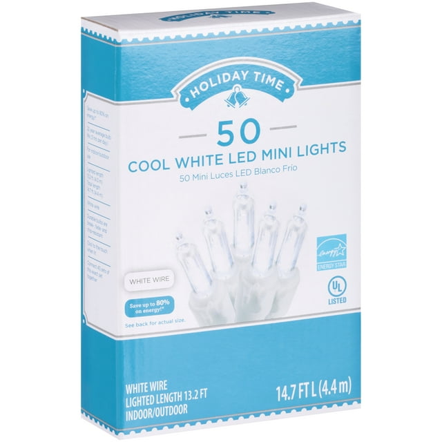 Holiday Time LED Cool White Mini Lights with White Wire - 50 Count