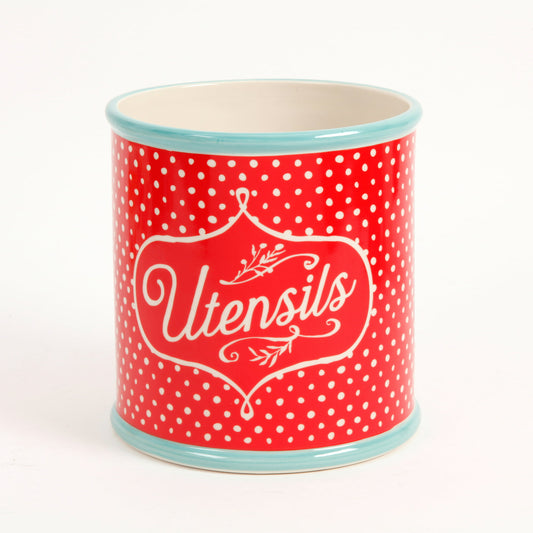 Pioneer Woman 6 1/2 x 7 Polka Dot Stoneware Utensil Canister