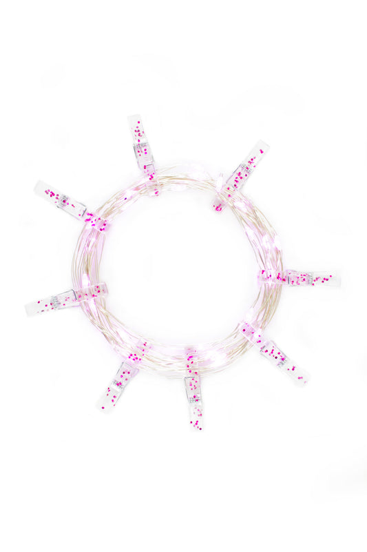 36 LED Pink Glitter Photo Clip String Light- Battery Operated